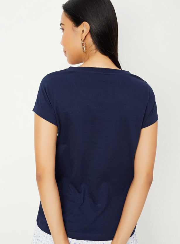 Women Cotton Printed Round Neck T-shirt