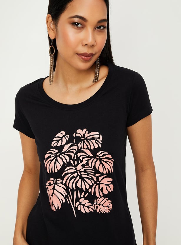 Women Cotton Printed Round Neck T-shirt