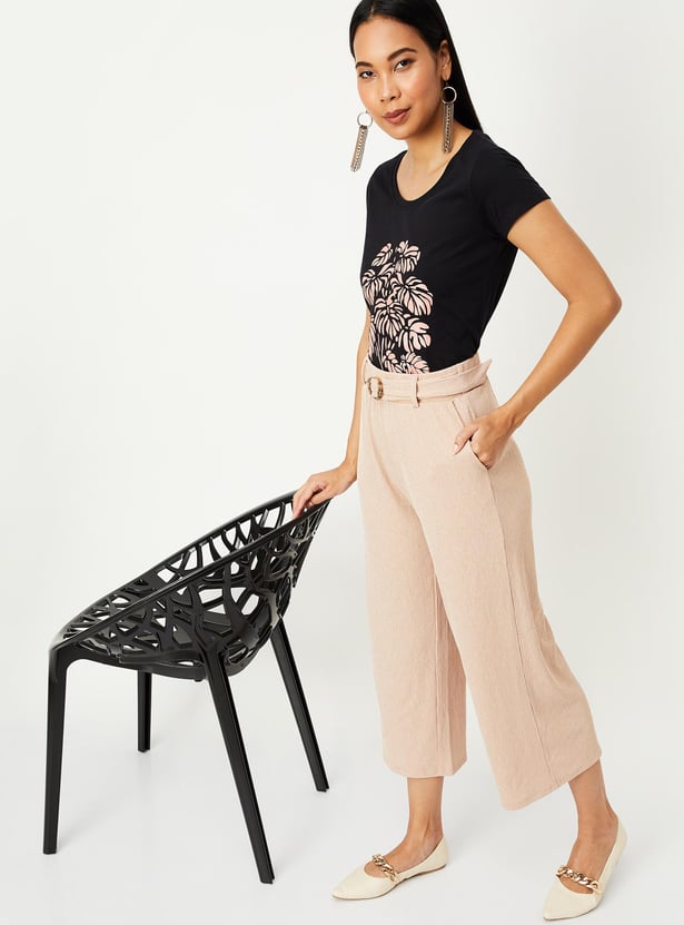 Women Cotton Printed Round Neck T-shirt