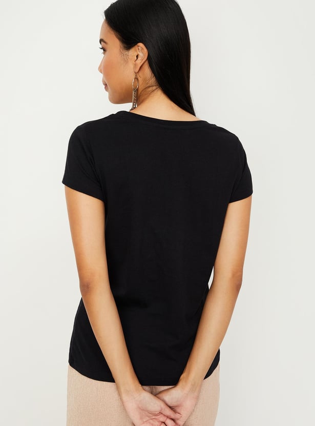 Women Cotton Printed Round Neck T-shirt