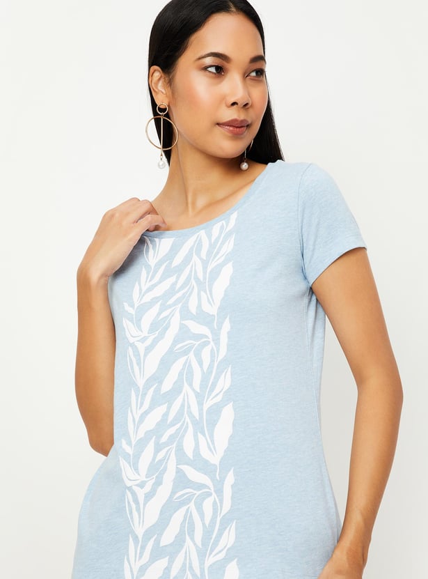 Women Cotton Printed Round Neck T-shirt