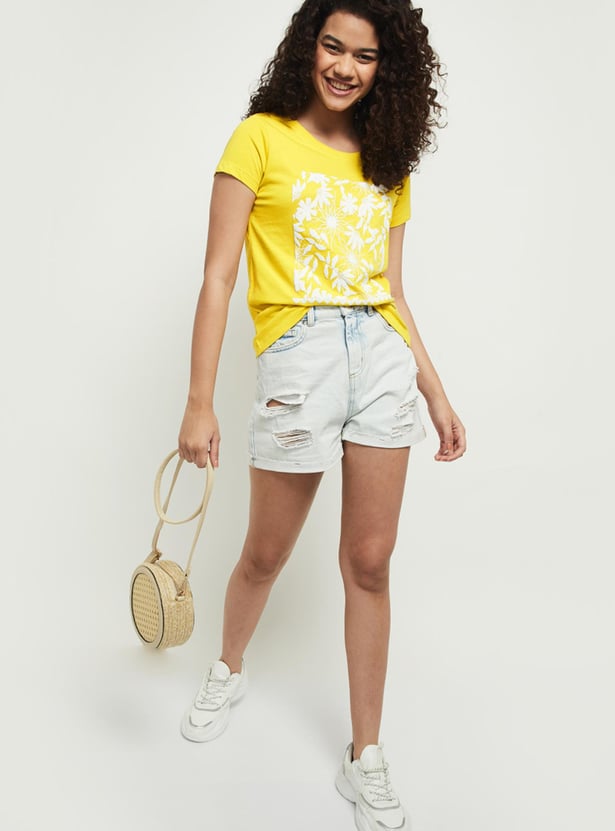 MAX Women Printed Round Neck T-shirt
