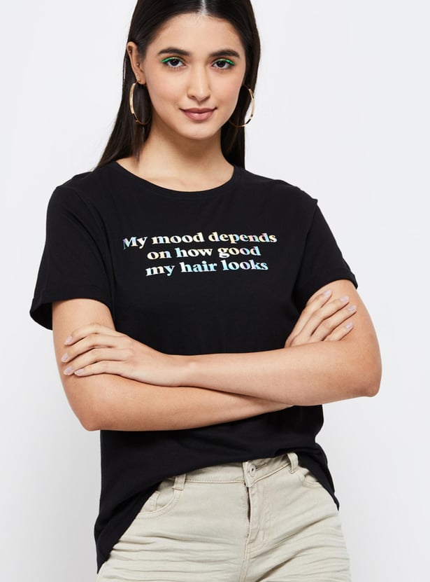 Women Typographic Print Round Neck T-shirt