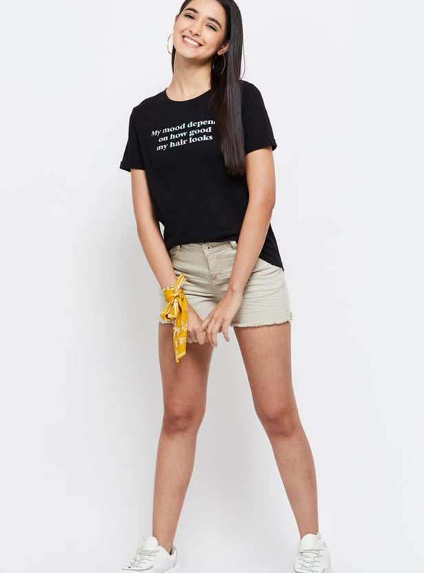 Women Typographic Print Round Neck T-shirt