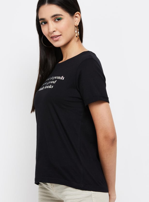 Women Typographic Print Round Neck T-shirt