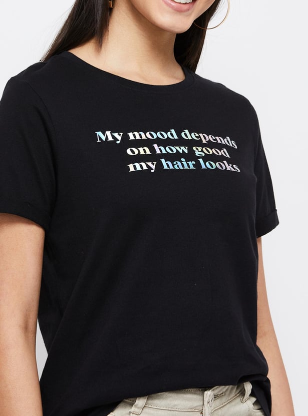 Women Typographic Print Round Neck T-shirt