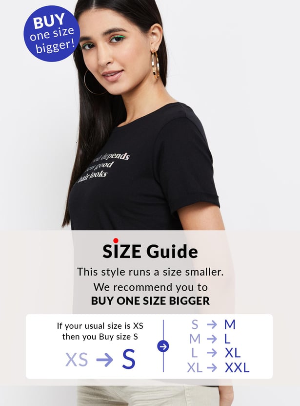 Women Typographic Print Round Neck T-shirt