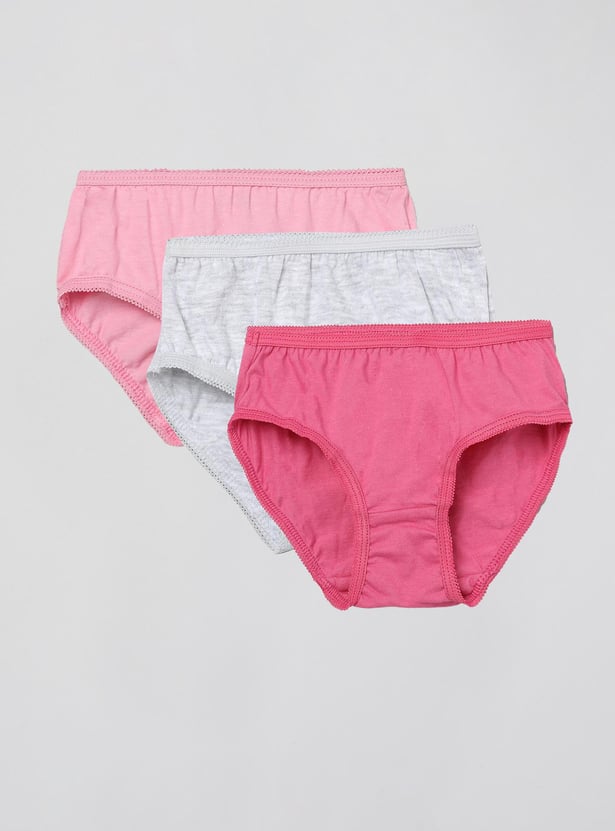 Girls Solid Hipster Panties- Pack of 3