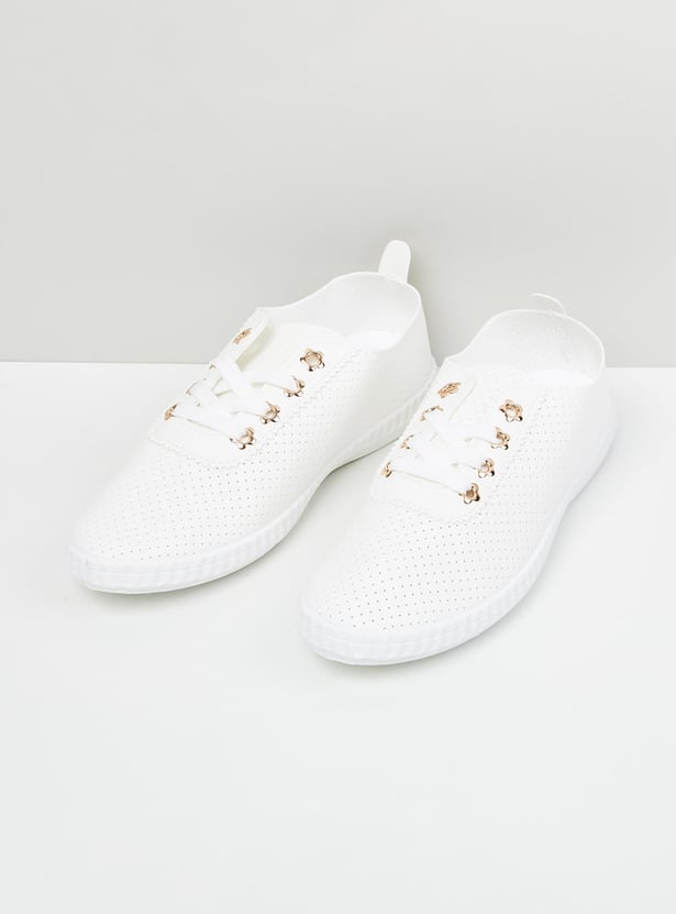 Women Solid Perforated-Detail Casual Shoes