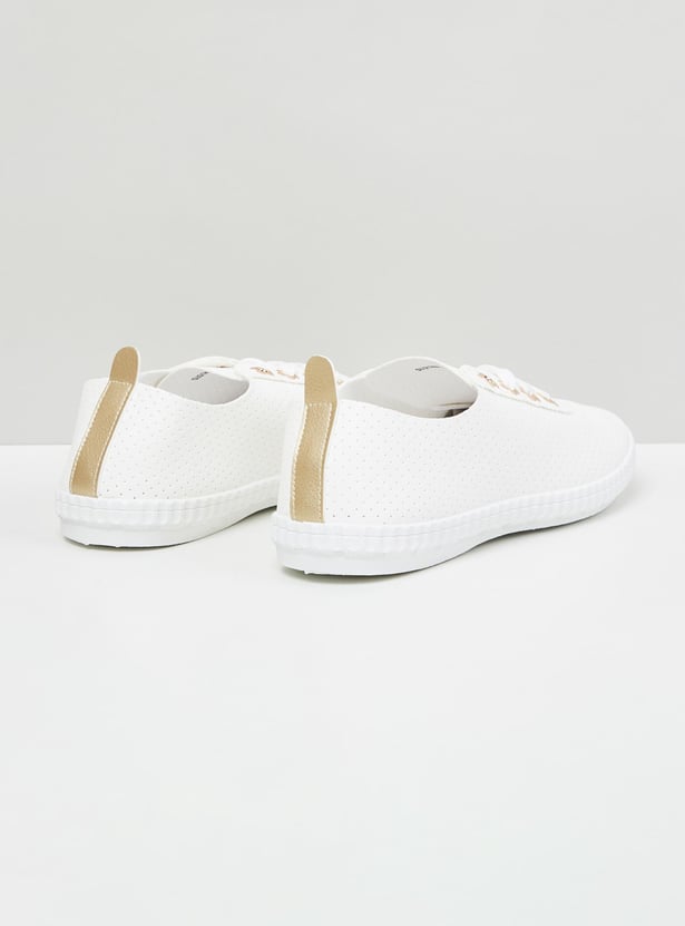 Women Solid Perforated-Detail Casual Shoes