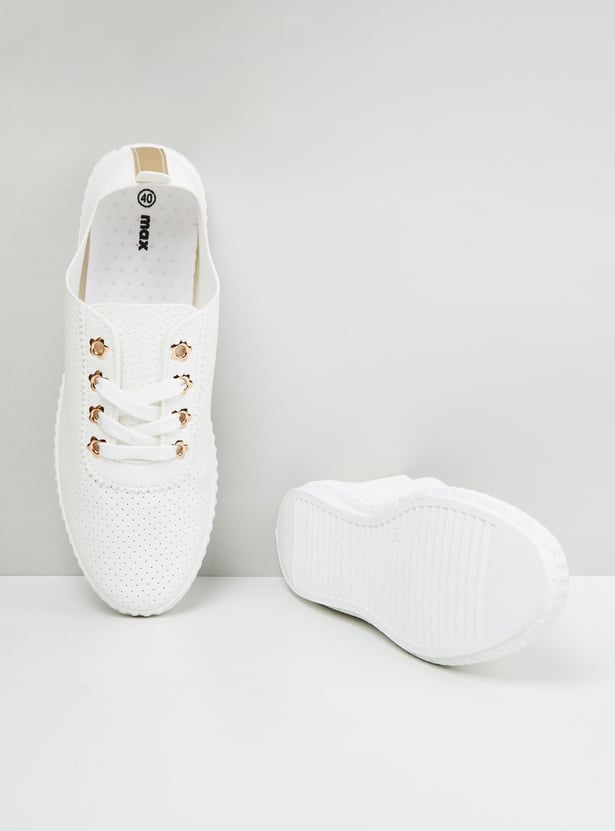 Women Solid Perforated-Detail Casual Shoes