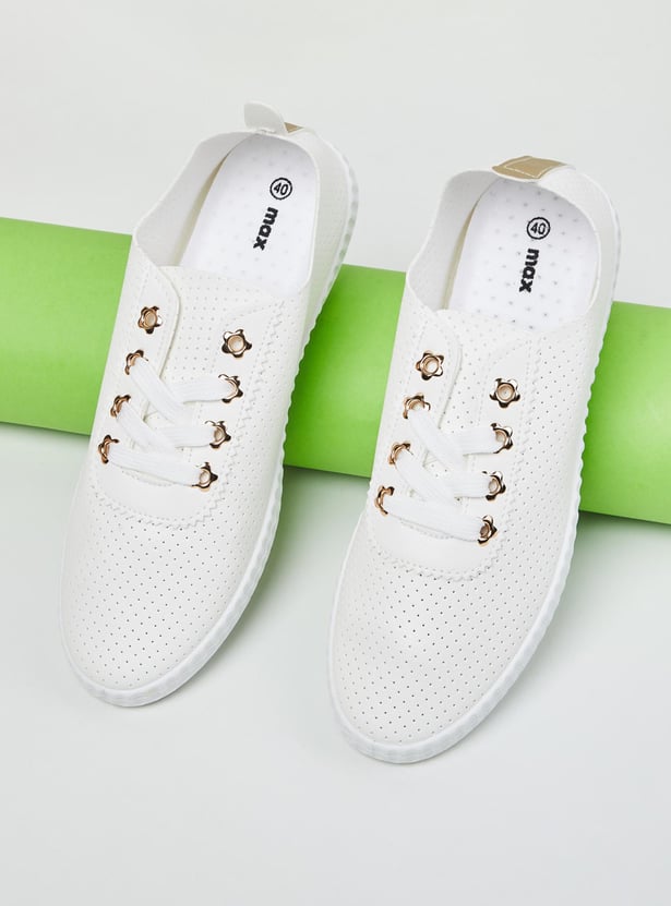 Women Solid Perforated-Detail Casual Shoes