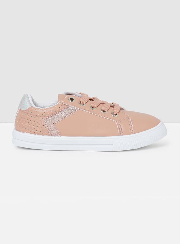 Girls Textured Lace-Up Sneakers