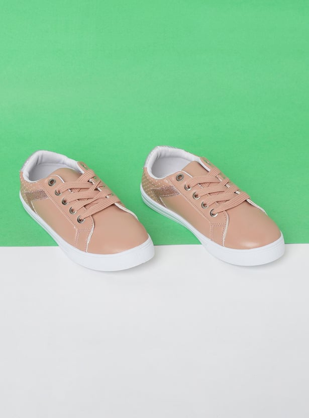 Girls Textured Lace-Up Sneakers