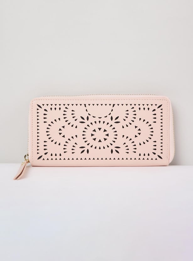 Women Cut-Out Detail Zip Around Wallet