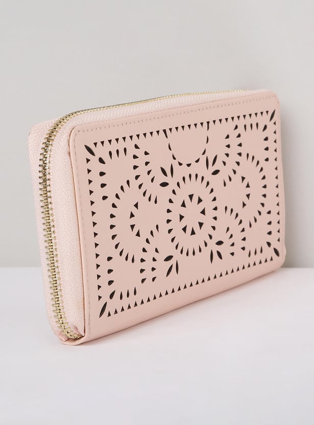 Women Cut-Out Detail Zip Around Wallet