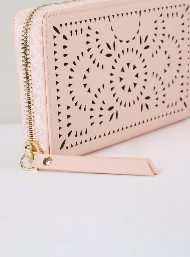 Women Cut-Out Detail Zip Around Wallet
