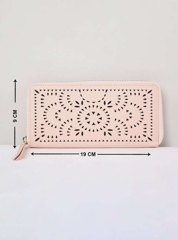 Women Cut-Out Detail Zip Around Wallet