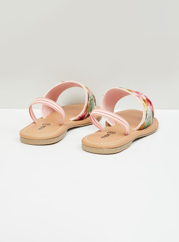Girls Floral Embroidered Open Front Sandals
