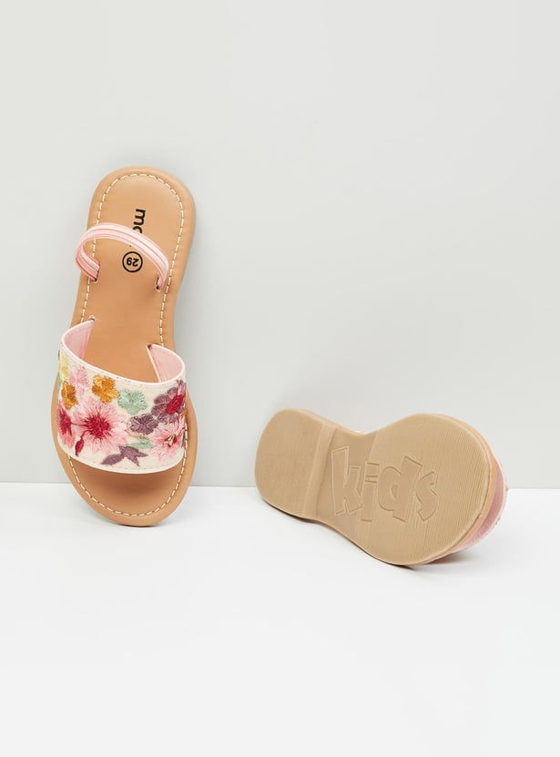 Girls Floral Embroidered Open Front Sandals