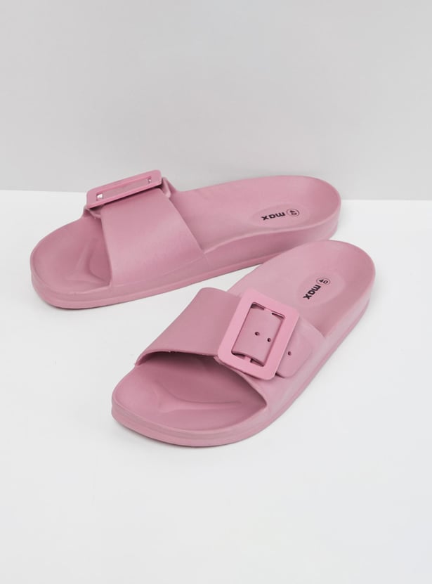 Women Solid Buckle Sliders