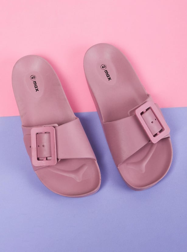 Women Solid Buckle Sliders