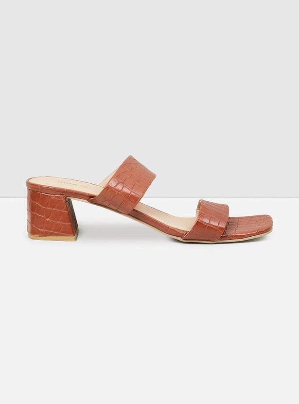 Women Textured Two-Strap Heel Sandals