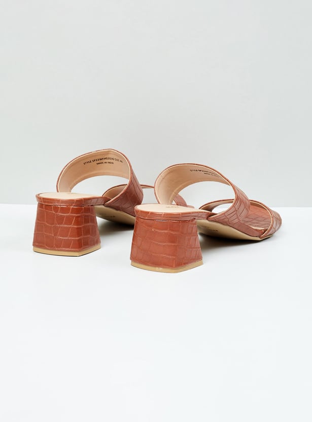 Women Textured Two-Strap Heel Sandals