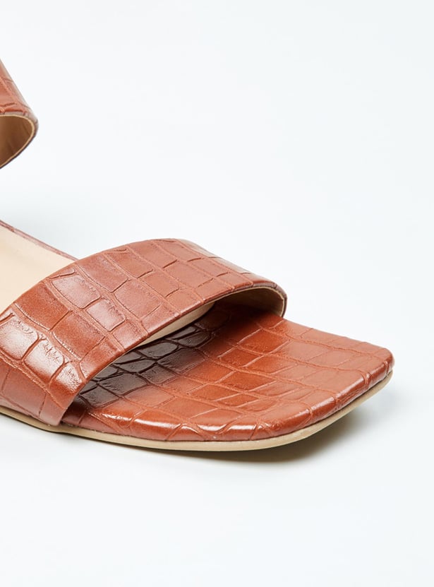 Women Textured Two-Strap Heel Sandals