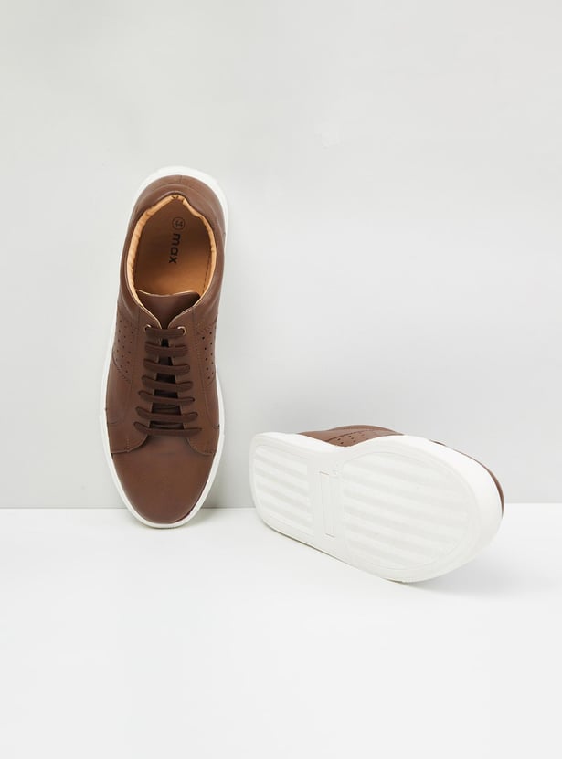 Men Solid Perforated-Detail Lace-Up Casual Shoes