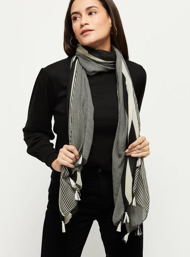 Women Striped Tassel-Detail Scarf