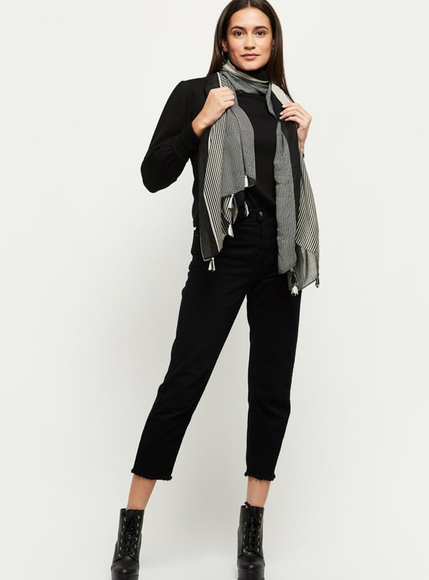 Women Striped Tassel-Detail Scarf
