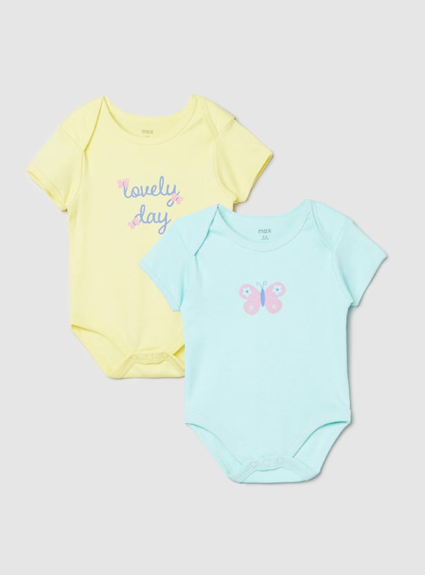 Girls Printed Anti-Bacterial Bodysuit - Pack of 2