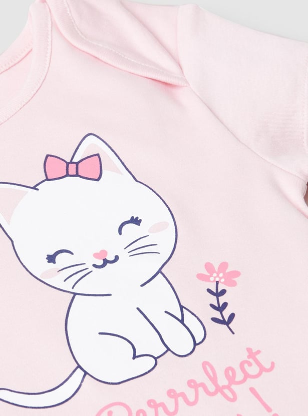 Girls Printed Ring Snap Closure Bodysuit - Pack of 4