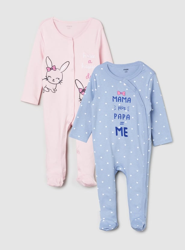 Girls Printed Anti-Bacterial Sleepsuit - Pack of 2