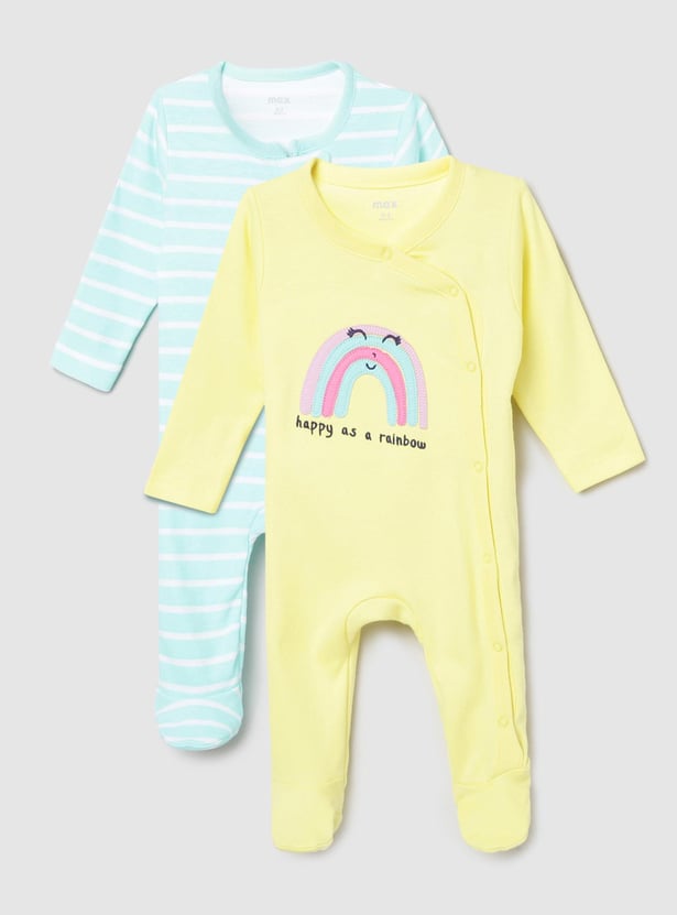 Girls Printed Anti-Bacterial Sleepsuit - Pack of 2