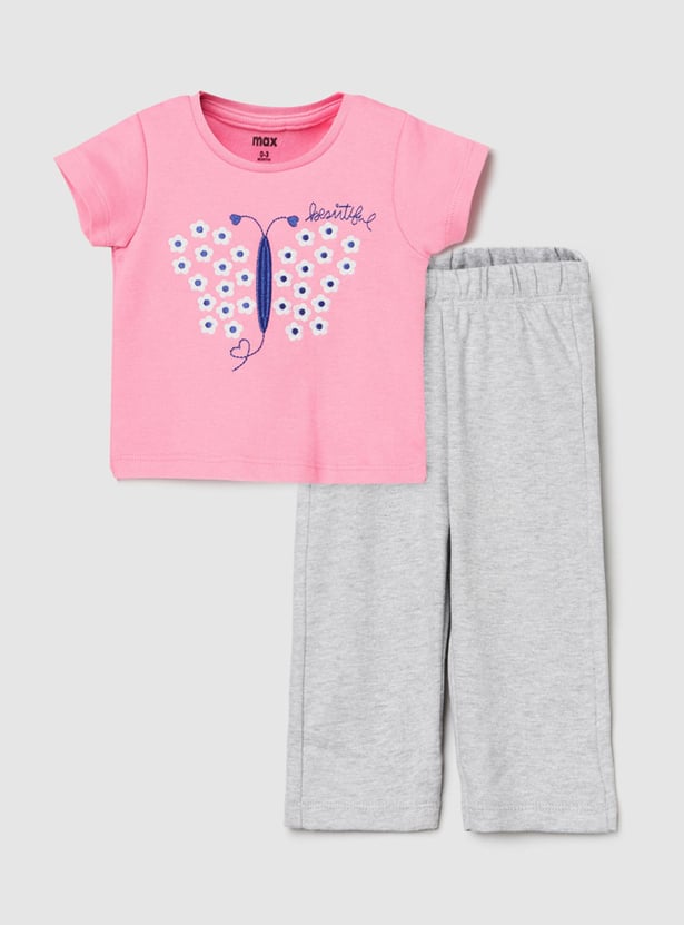 Girls Printed T-shirt with Pyjamas