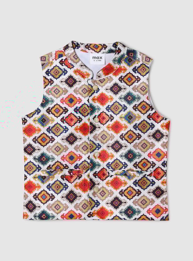 Boys Ethnic Motif Printed Sleeveless Nehru Jacket