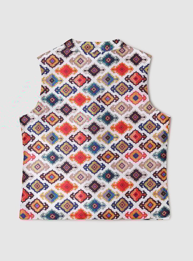 Boys Ethnic Motif Printed Sleeveless Nehru Jacket