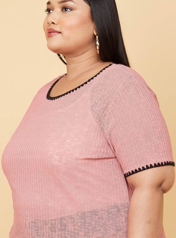 Buy Women Textured Short Sleeves Knit Top Online at just Rs