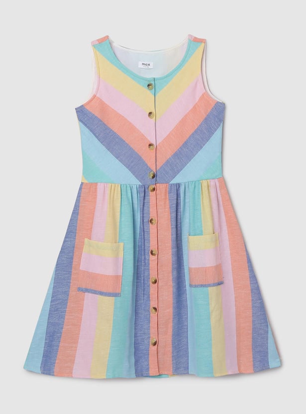 MAX Girls Colourblocked Sleeveless A-line Dress