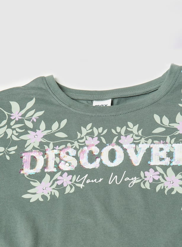Girls Embellished Round Neck A-Line Tunic
