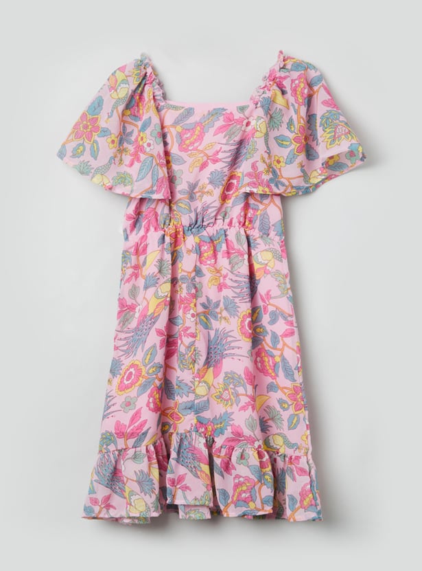 Girls Printed Bell Sleeves A-Line Dress
