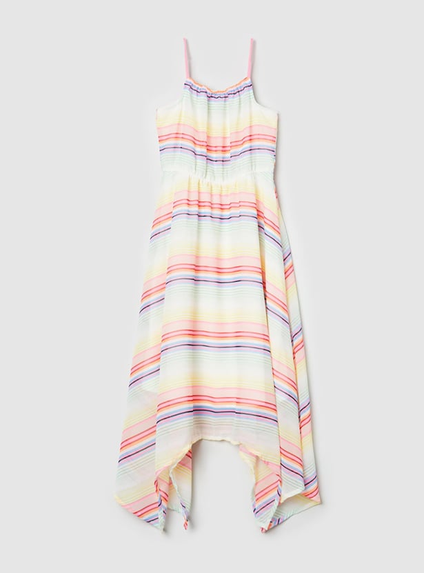 Girls Striped Asymmetric Dress