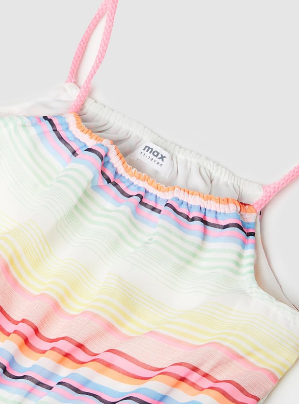 Girls Striped Asymmetric Dress