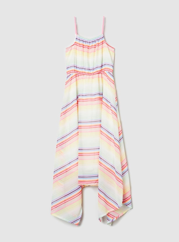 Girls Striped Asymmetric Dress
