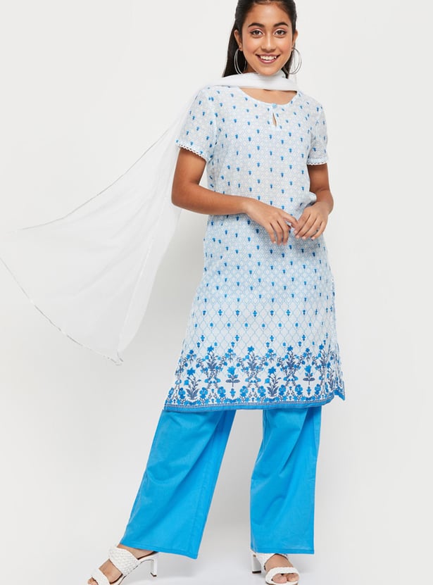 Girls Printed Straight Kurta With Palazzo Pant and Dupatta