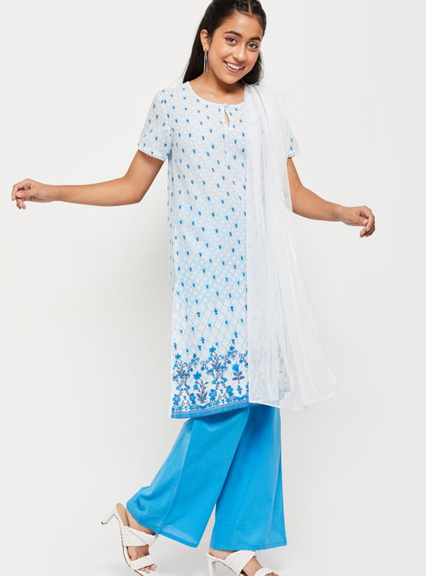 Girls Printed Straight Kurta With Palazzo Pant and Dupatta