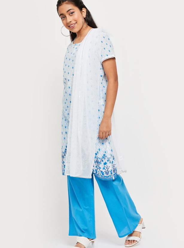 Girls Printed Straight Kurta With Palazzo Pant and Dupatta