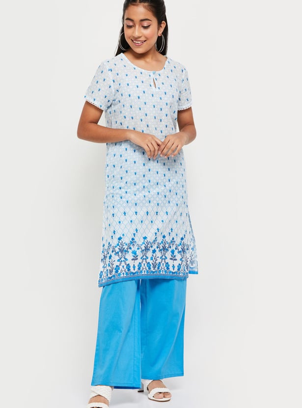 Girls Printed Straight Kurta With Palazzo Pant and Dupatta